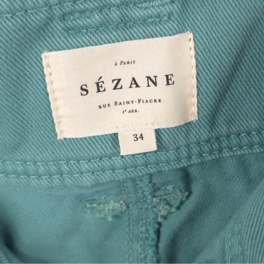 NWT SÉZANE LEANDRO MINT Denim Trousers Button Fly‎ Belted S212PAN004H Size 34